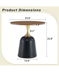 Streamdale Furniture Circular side table with metal base and walnut wood grain