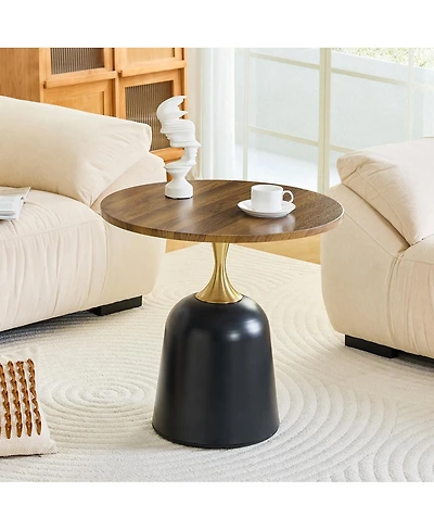 Streamdale Furniture Circular side table with metal base and walnut wood grain