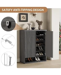 gaomon Modern Wooden Shoe Cabinet with Adjustable Shelves and Fluted Door – Narrow Entryway Shoe Organizer