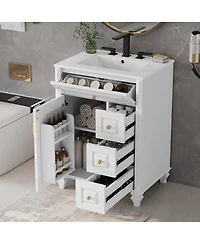 Sillysis Freestanding Bathroom Vanity with Ceramic Sink, Flip Drawer Storage and Adjustable Shelf for Small Spaces