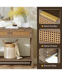 Tribesigns Entryway Table with 3 Rattan Drawers, Narrow Console Sofa Table with 2-Tier Open Storage Shelf