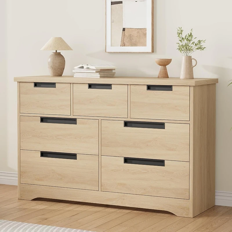 gaomon 7-Drawer Dresser, Modern Double Chest of Drawers with Embedded Handles Design