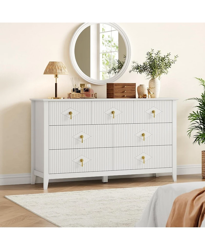gaomon Fluted Dresser, 7 Drawer Modern Wood Storage Chest for Bedroom
