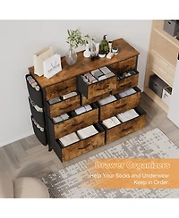 gaomon 10 Drawer Fabric Dresser & Chest of Drawers with Fabric Bins, Side Pockets & Sturdy Steel Frame for Closet Hallway Living Room