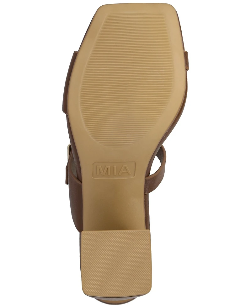 Mia Women's Double-Strap Gold-Tone Buckle Block Heel Sandals