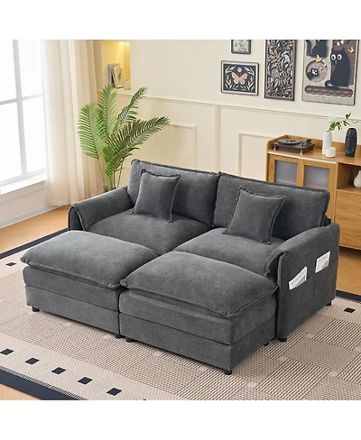 Streamdale Furniture Deep Seat Sectional Cloud Sofa with 2 Ottomans & Pillows