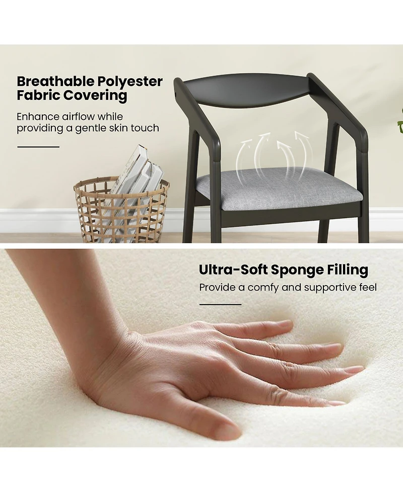 Gymax 2 Pcs Wooden Dining Chair w/ Rubber Wood Frame Armrests Padded Cushion