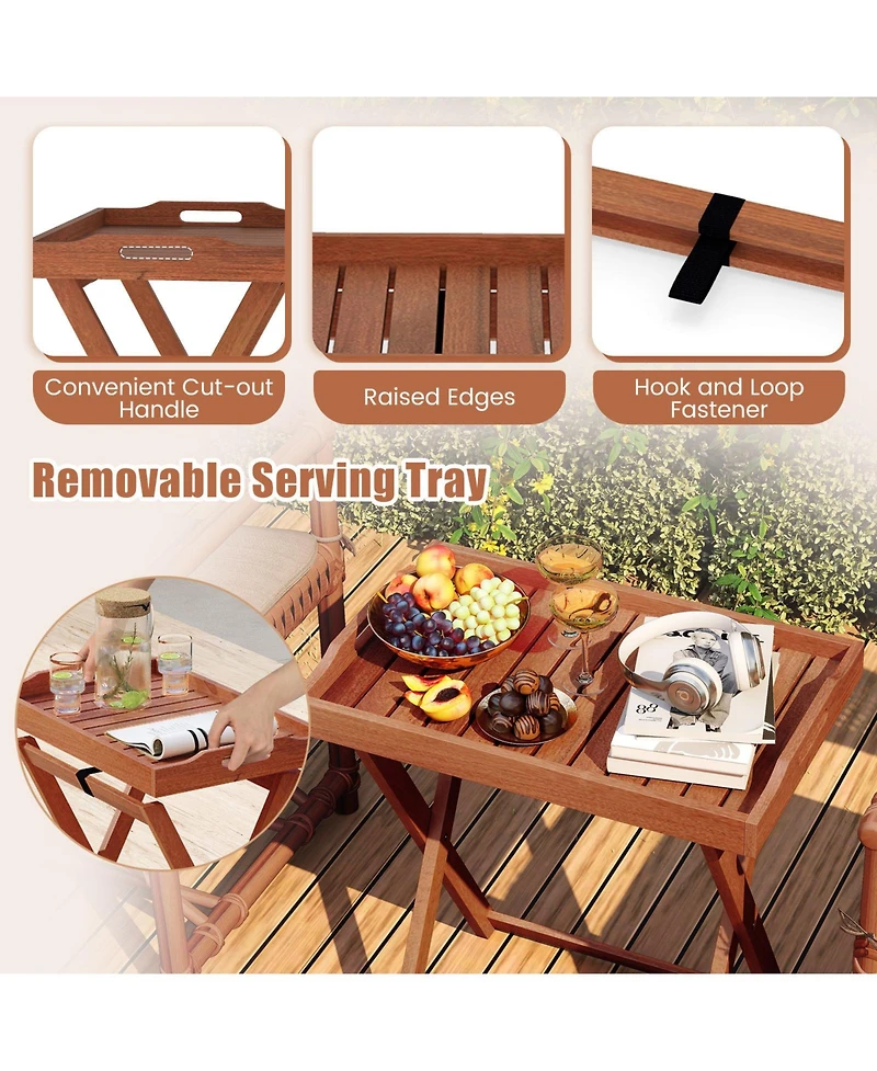 Gymax Patio Solid Wood Tray Table w/ Removable Top Rectangular Tv Tray Bistro Table