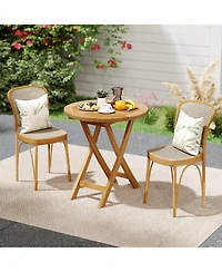 Gymax Patio Teak Wood Dining Table 27.5'' Round Side Table w/ Slatted Tabletop