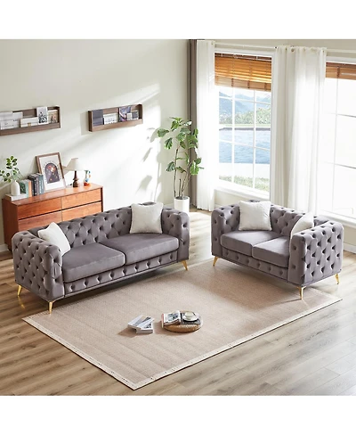 Streamdale Furniture 3+2 seater velvet sofa with solid wood frame and metal feet, 4 cushions.