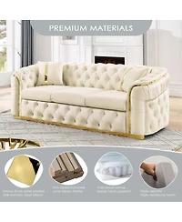 Streamdale Furniture 2PCS 90.6" Velvet Button Tufted Sofa Couch w/ 2 Pillows, 3 Seater Chesterfield Sofa Set