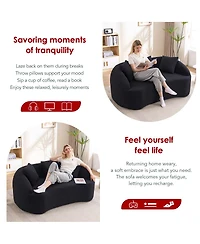 Streamdale Furniture Curved Boneless Sofa Loveseat, 2-Seater Black Chenille Couch with 3 Pillows