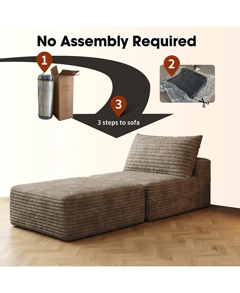 Streamdale Furniture Camel Plush Corduroy Sofa Bed, Convertible Sleeper Chair with Pillow