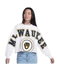 G-iii 4Her by Carl Banks Women's White Milwaukee Brewers Bleachers Cropped Pullover Sweatshirt