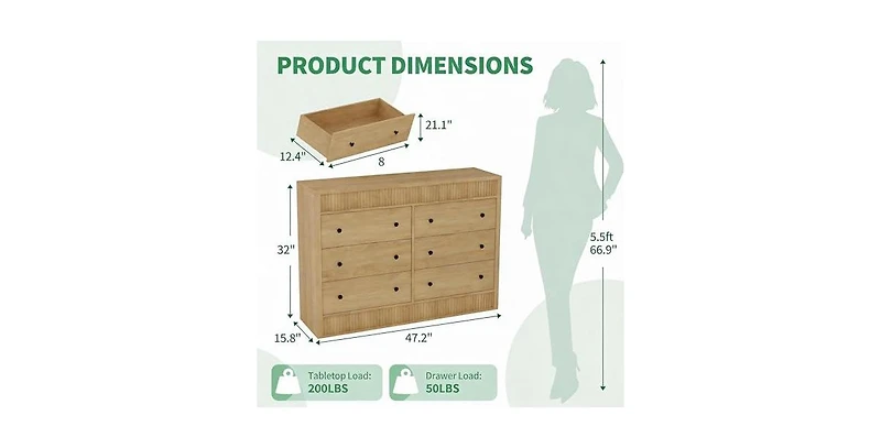 gaomon Drawer Dresser for Bedroom, Modern Fluted Wood Chest of Drawers