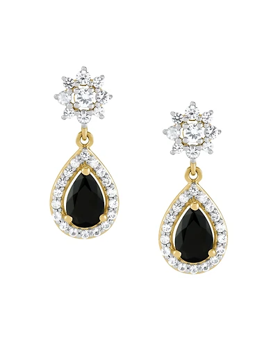 Macy's Onyx & White Topaz (1/2 ct. t.w.) Drop Earrings in 14k Yellow Gold Over Sterling Silver