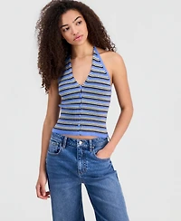 No Comment Juniors' Striped Halter-Neck Rib-Knit Vest
