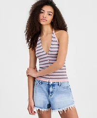 No Comment Juniors' Striped Halter-Neck Rib-Knit Vest