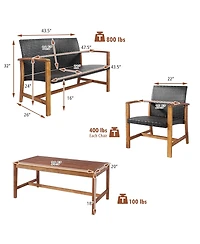 Gymax 8PCS Patio Conversation Set Outdoor Furniture Set w/ Acacia Wood Frame