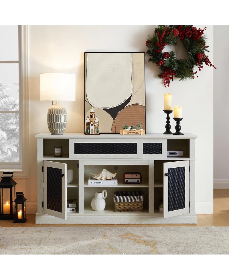 Streamdale Furniture Embossed Pattern Tv Stand with Storage, 58.27"W