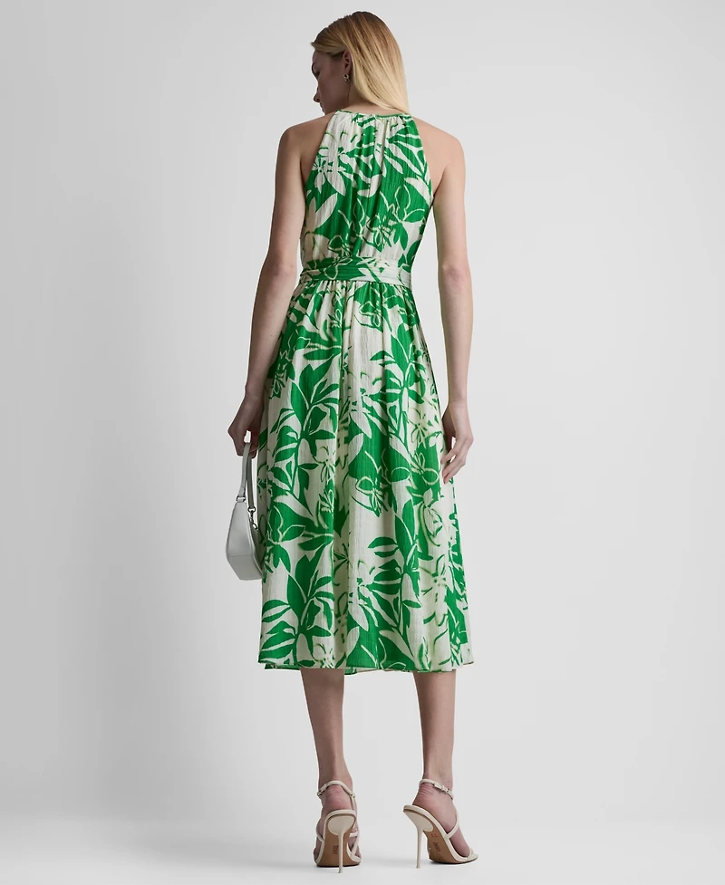 Dkny Women's Sleeveless Halter Neck Belted Fit and Flare Maxi Dress