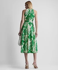 Dkny Women's Sleeveless Halter Neck Belted Fit and Flare Maxi Dress