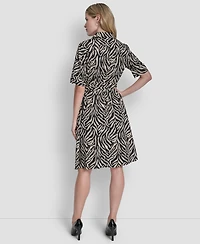 Dkny Women's Elbow Sleeve Collared Neck Button-Front Belted Shirtdress