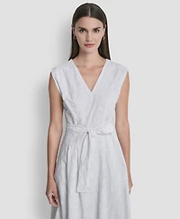 Dkny Women's Cap-Sleeve V-Neck Embroidered Midi Dress