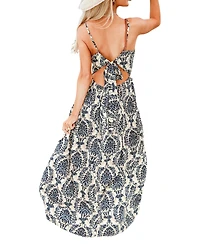 Cupshe Women's Floral Paisley Tie Back Vacation Maxi Dresses