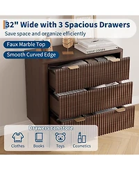 gaomon Modern Fluted Nightstand with Faux Marble Top and 3 Drawers