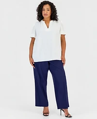 Jones New York Plus Split Neck Pleated-Cuff Top