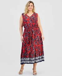 Jones New York Plus V-Neck Sleeveless Tiered Dress