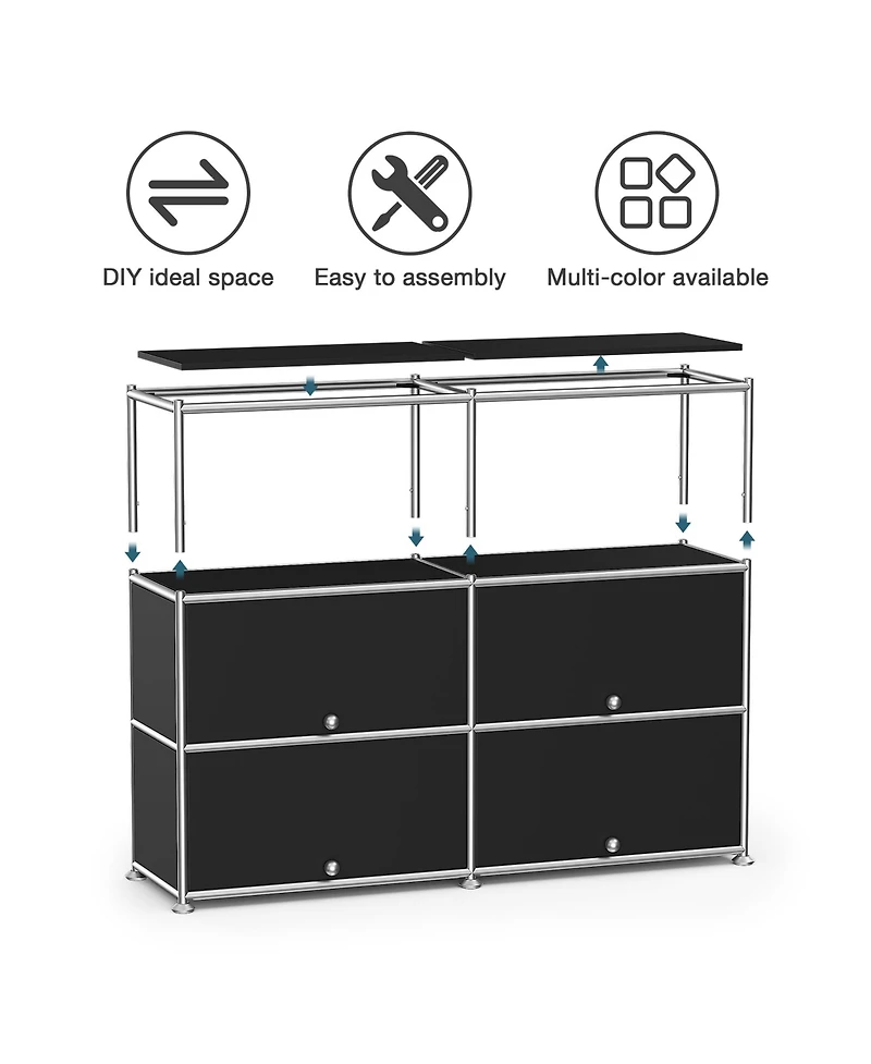 Mega Casa Multi-Purpose Storage Cabinet with Double Drawers and Open Display Shelf, Modern Metal Frame Console for Entryway or Living Room
