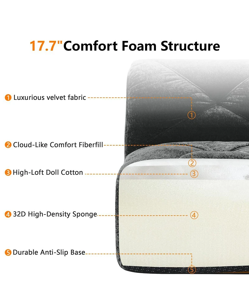 Streamdale Furniture L-shaped Boneless Sofa, Soft Velvet, Tufted, 32D Sponge