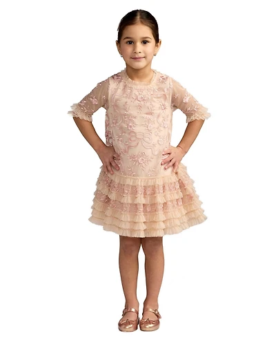 Mac Duggal Little Girls Micro Ruffle Embroidered Mini Dress