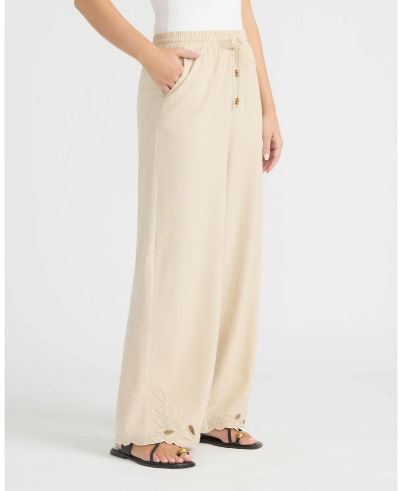 Ellen Tracy Women's Wide Leg Pant with Embroidered Hem