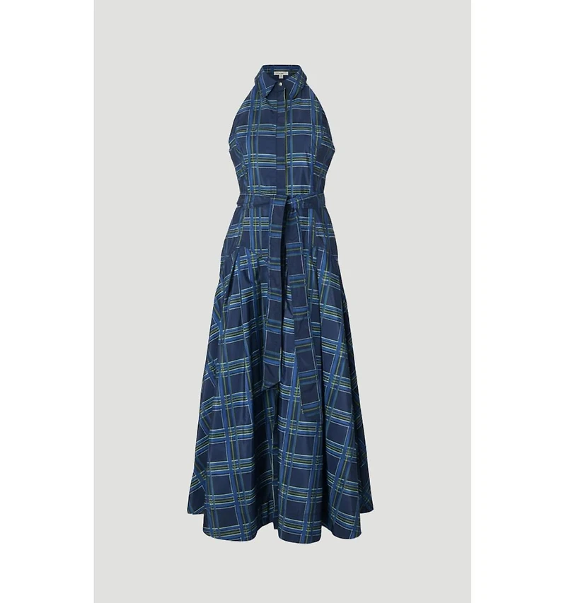 Karen Millen Women's Check Taffeta Belted Maxi Shirt Dress