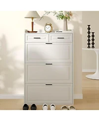 gaomon Shoe Storage Cabinet with 2 Drawers and 3 Flip Drawers, Hidden Wood Shoe Cabinet for Entryway, Narrow Shoe Rack