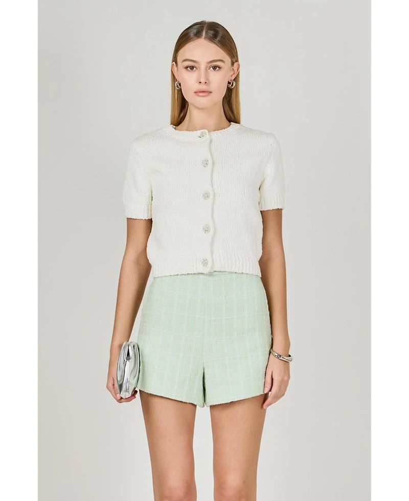 endless rose Women's Collared Knit Short Sleeve jacket