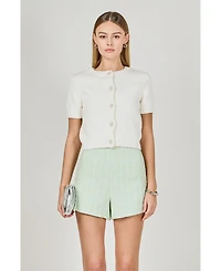 endless rose Women's Collared Knit Short Sleeve jacket