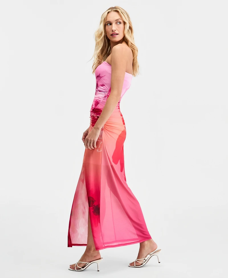 Bar Iii Women's Floral-Print Mesh Strapless Dress, Macy's Exclusive