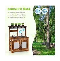 Hongge Mud Kitchen Fir Wood Play Kitchen with 4 Panting Pots Faucet Removable Sink