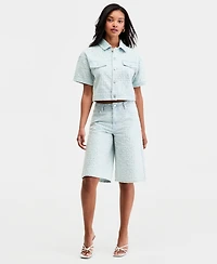 Bar Iii Women's Sequin Destructed Denim Short-Sleeve Shirt, Macy's Exclusive