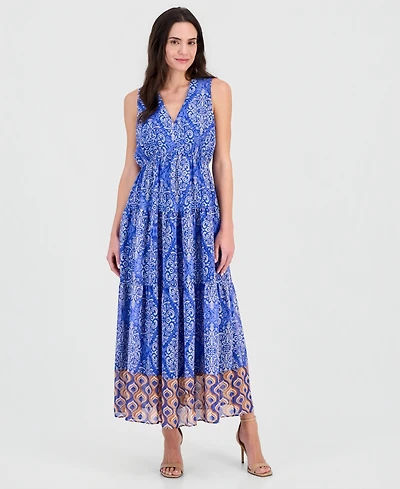 Robbie Bee Women's Sleeveless V-Neck Tiered Maxi Dress