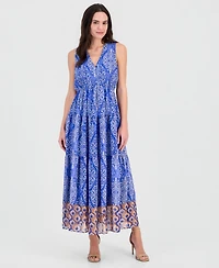 Robbie Bee Women's Sleeveless V-Neck Tiered Maxi Dress