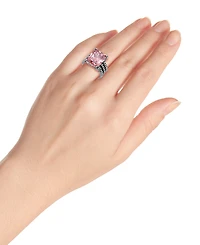 Macy's 18.0 Cttw 12x15mm Pink Emerald Cut Cubic Zirconia Center Stone On Triple 3mm Lt Oxidized Twist Rope Band Statement Ring