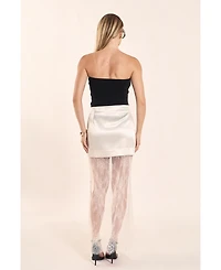 endless rose Women's Satin Velvet Maxi Lace Skirt