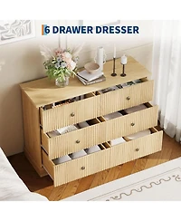 gaomon 6 Drawer Dresser for Bedroom, Fluted Horizontal Chest of Drawers