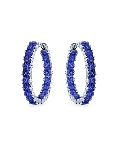 Bling Jewelry Fancy Cubic Zirconia Princess Cut Cz Inside Out Hoop Earrings Plated