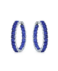 Bling Jewelry Fancy Cubic Zirconia Princess Cut Cz Inside Out Hoop Earrings Plated